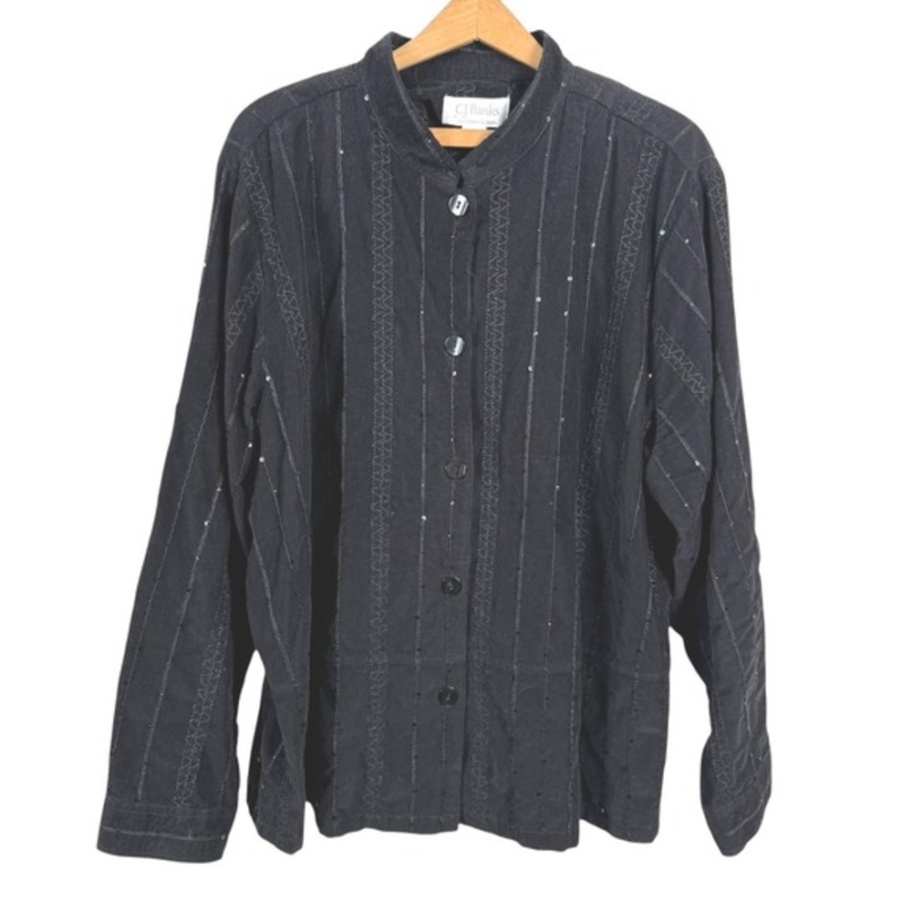 C.J. Banks Women Embellished Corduroy Jacket Tunic Top Size 2X Button Up Artsy
